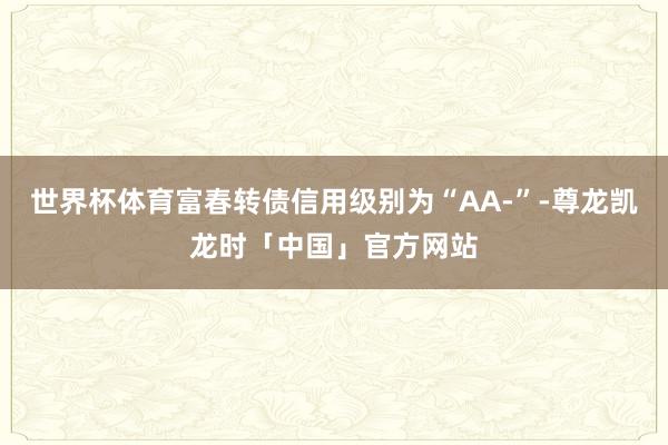 世界杯体育富春转债信用级别为“AA-”-尊龙凯龙时「中国」官方网站